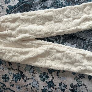 Cream Textured Heart Pattern Sleep Pants